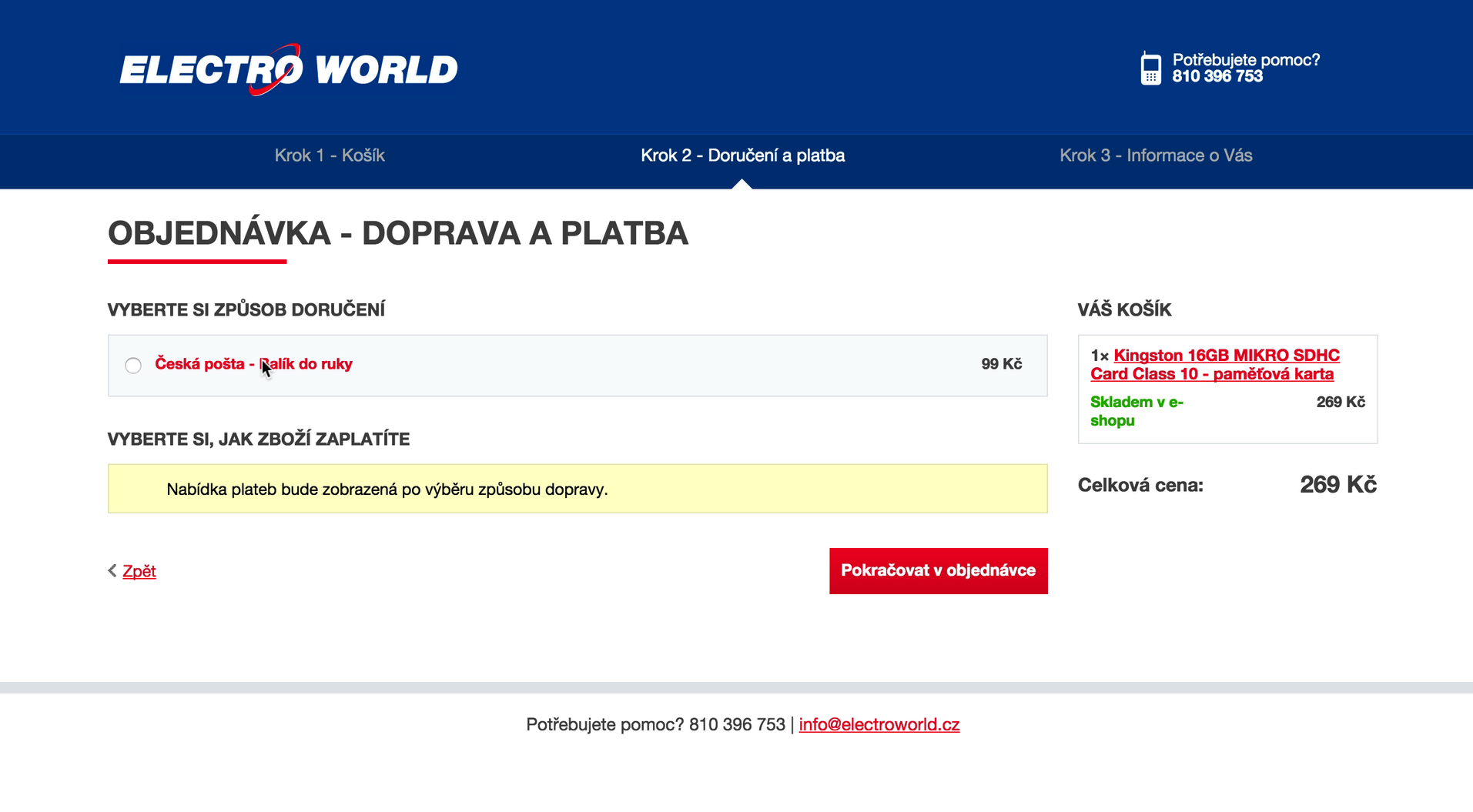 Electroworld.cz Doprava a platba 2015