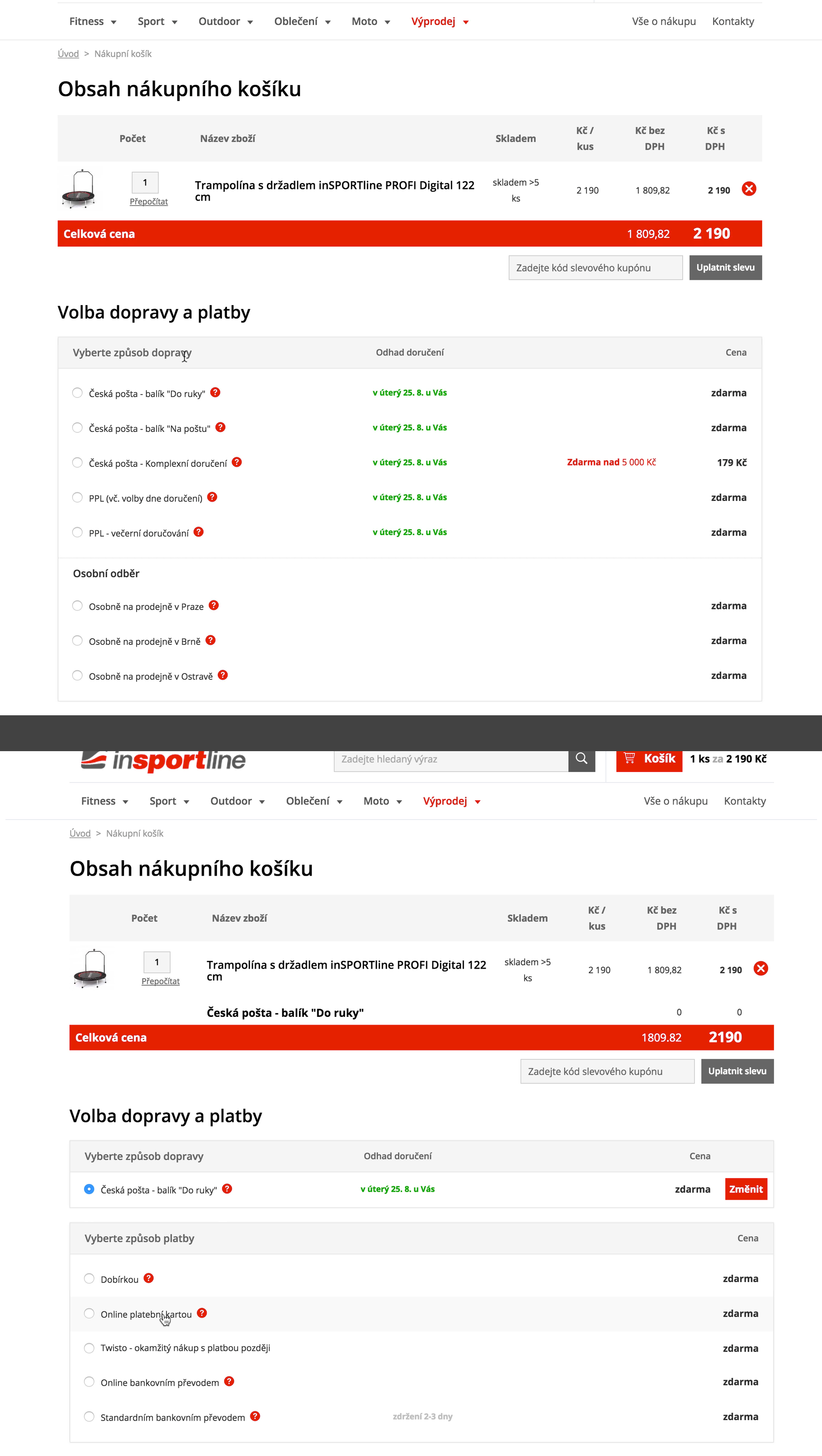 Insportline.cz Doprava a platba 2015