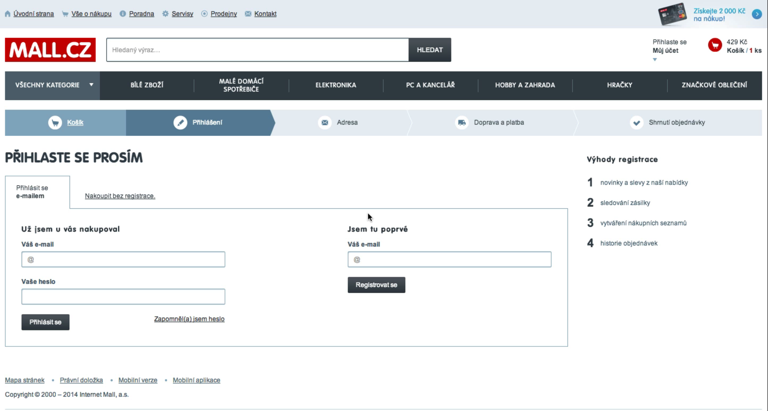 Mall.cz Registrace 2014