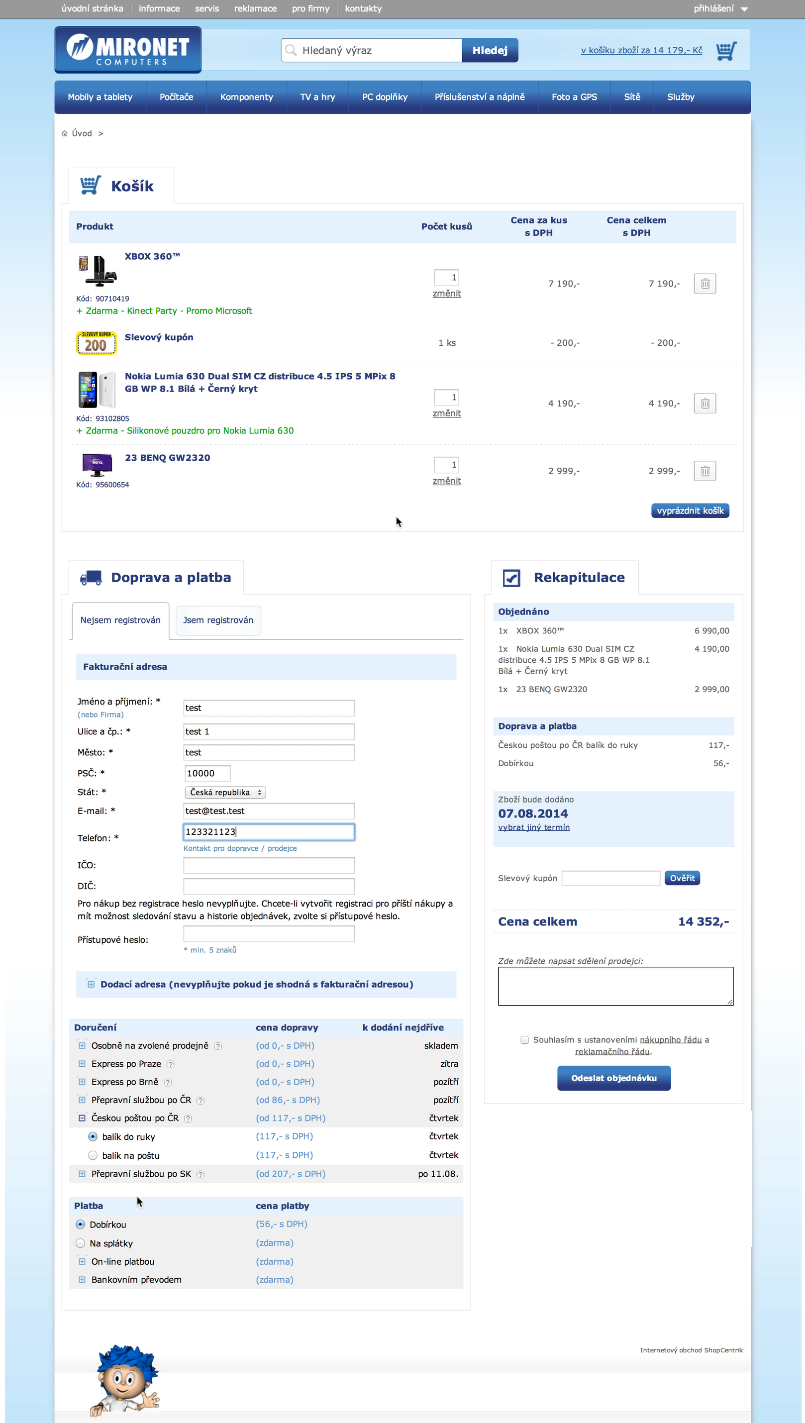 Mironet.cz Doručovací údaje 2014